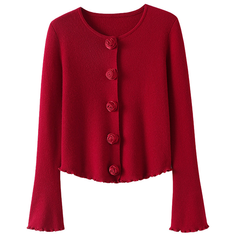 气质聚会！花朵纽扣100%纯山羊绒开衫女纯羊绒毛衣针织开衫短外套,淘宝优惠券,粉丝福利购,淘宝优惠卷