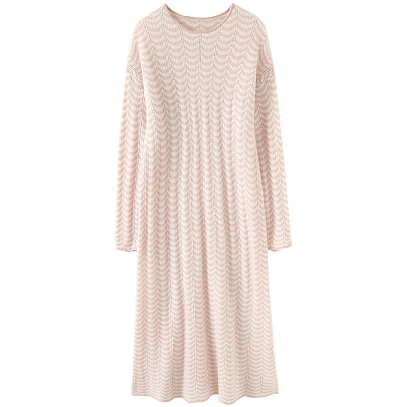 非常抬气质！波纹复古镂空羊绒衫女圆领中长款纯羊绒毛衣连衣裙,淘宝优惠券,粉丝福利购,淘宝优惠卷