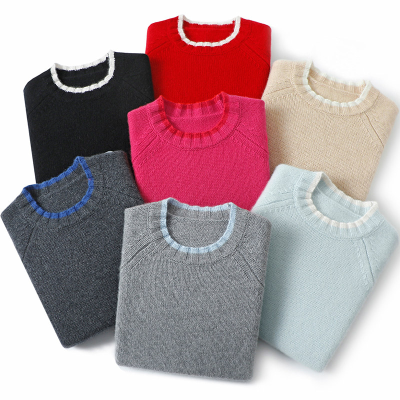 官方正品~加厚假两件100%纯山羊绒衫女圆领纯羊绒毛衣宽松秋冬,淘宝优惠券,粉丝福利购,淘宝优惠卷