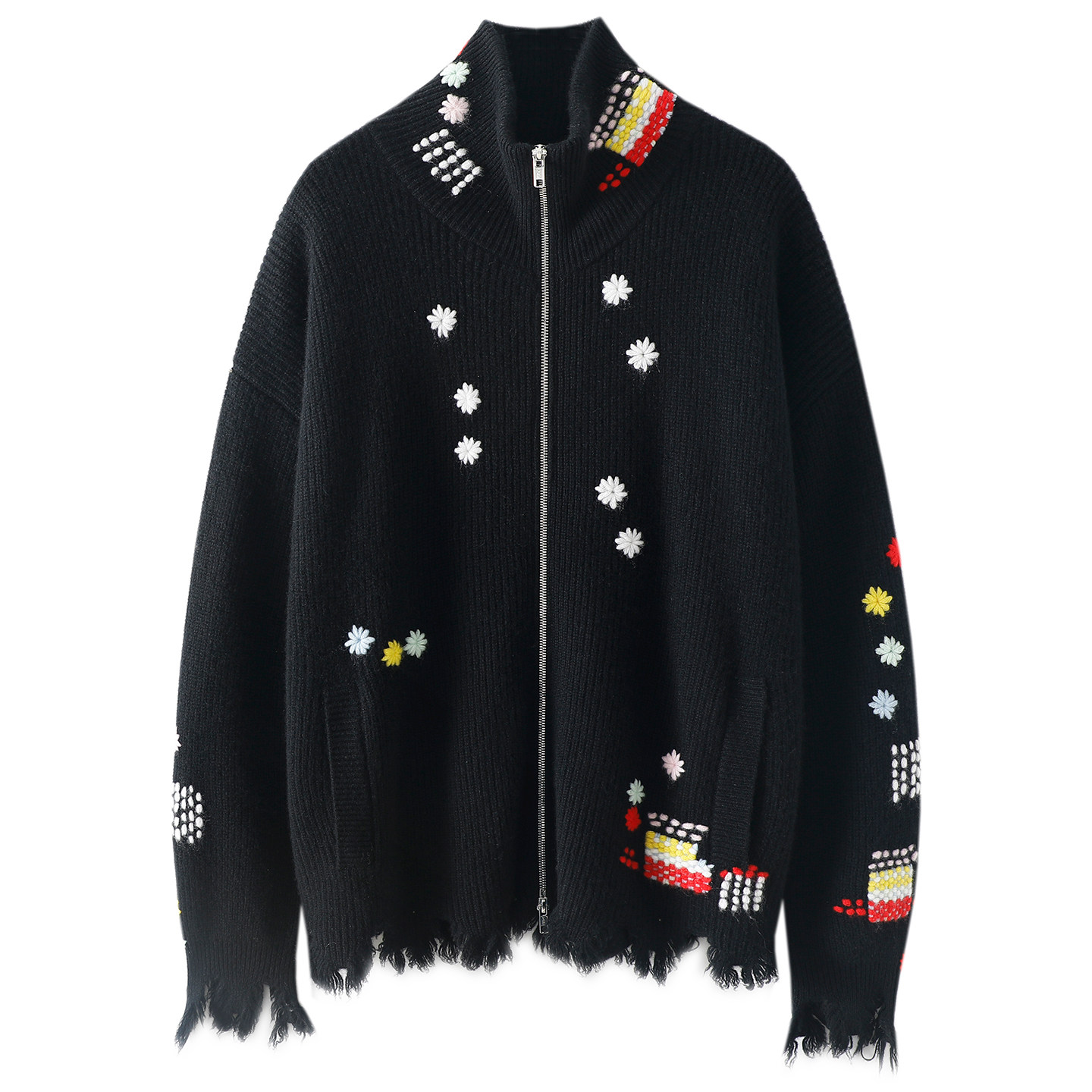 耀眼！时尚当道~纯手工绣花加厚100%纯山羊绒拉链开衫女高领外套,淘宝优惠券,粉丝福利购,淘宝优惠卷