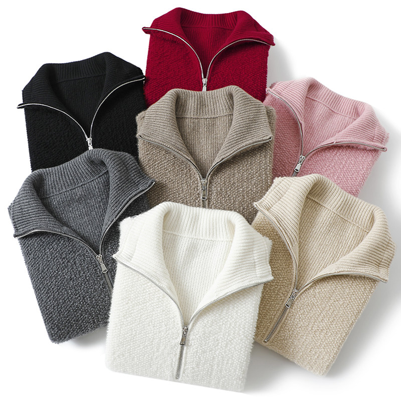 质感时尚达人~加厚圈圈针100%纯山羊绒衫女高领半开拉链毛衣冬,淘宝优惠券,粉丝福利购,淘宝优惠卷