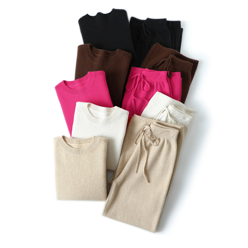 好感度满分~车厘子红灯笼袖加厚纯羊绒衫女毛衣阔腿裤羊绒套装女,淘宝优惠券,粉丝福利购,淘宝优惠卷