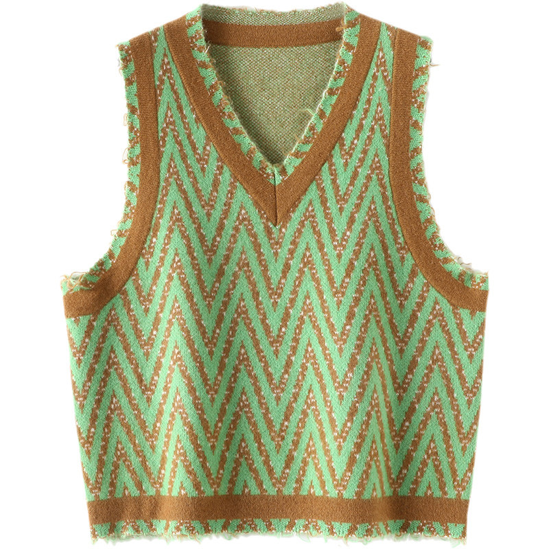迷人气质！撞色人字纹提花羊绒马甲女V领宽松羊绒背心加厚坎肩冬,淘宝优惠券,粉丝福利购,淘宝优惠卷