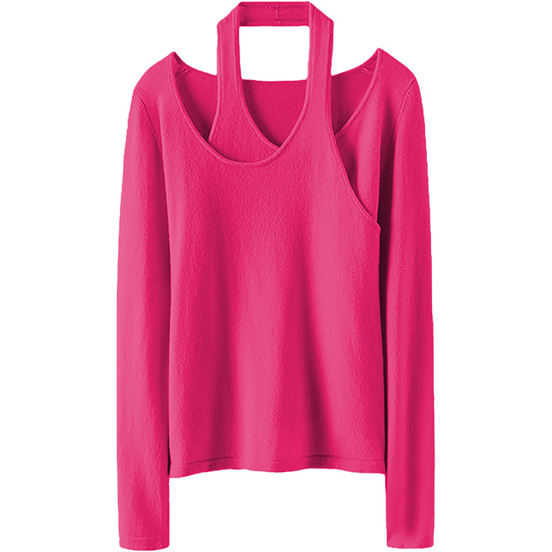 时髦魅力！挂脖圆领山羊绒衫100纯羊绒女毛衣针织衫秋冬露锁骨,淘宝优惠券,粉丝福利购,淘宝优惠卷