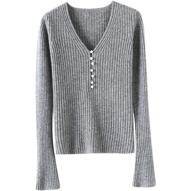 气质交响曲！简约好穿V领100%纯羊绒针织开衫女喇叭袖秋冬季毛衣,淘宝优惠券,粉丝福利购,淘宝优惠卷