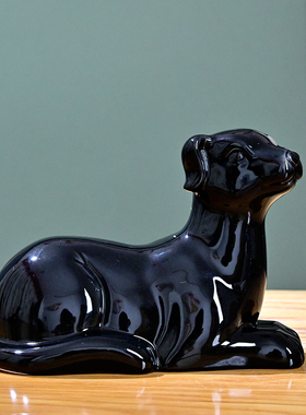黑色陶瓷生肖狗摆件一对招财风水可爱小狗补角旺财客厅家居装饰品