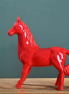 陶瓷马到成功摆件黄色办公室家居装饰瓷器招财雕塑开业礼品一对马