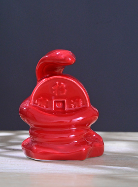 陶瓷小红色兔子摆件招财可爱一对客厅桌面装饰兔年吉祥礼物工艺品