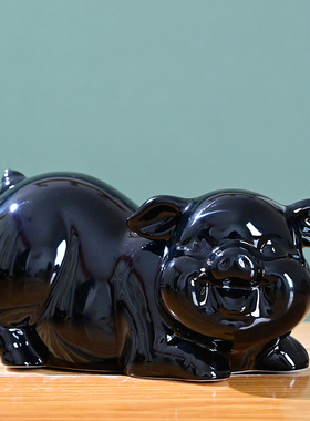 十二生肖陶瓷土黄色摆件猪客厅装饰桌面装饰品玄关家居饰品办公室