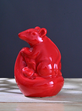 红色小猴子摆件家居装饰品客厅陶瓷工艺品电视柜玄关一对结婚礼物