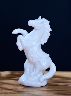 陶瓷小马摆件十二12生肖招财瓷器客厅办公室摆设一对白色立马发财