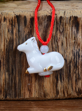 陶瓷白色描金项链本命年生肖鼠