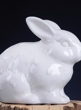 大号陶瓷兔子摆件一对十二12生肖招财风水小黄色瓷器客厅家居装饰