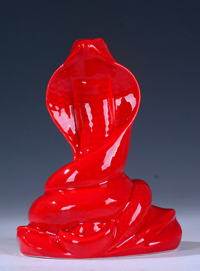 红色陶瓷风水生肖蛇吉祥物工艺品