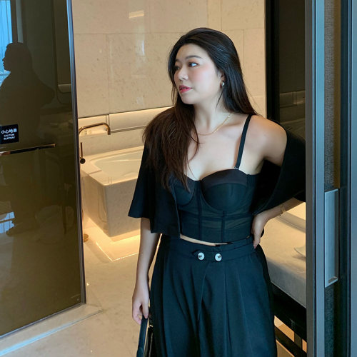 大码胖mm美背吊带背心女夏内搭带胸垫外穿显瘦小吊带鱼骨上衣微胖 - 图1