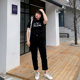 Plus size women's black slimming straight jeans dad pants