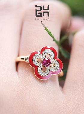 瑞红纯银镀金开口中式戒指女