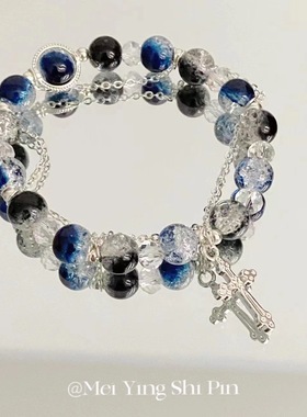 鲸落 ins星月光乌金暗黑曜蓝串珠手链女轻奢精致小众手串礼物