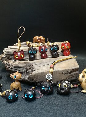 木黑檀绿檀小可爱猫吊坠