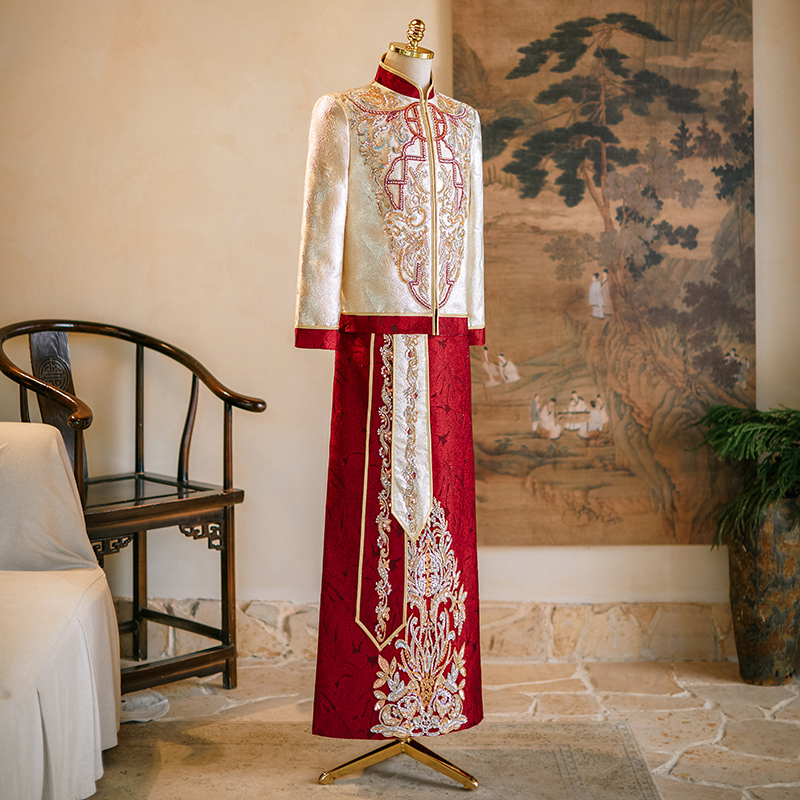 男装秀禾服2025新款中式结婚新郎敬酒服男款古装喜服男士唐装秀和 - 图1