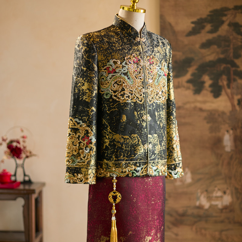 男士秀禾服2025新款高级结婚新郎黑色礼服敬酒服接亲中式婚服秀和,淘宝优惠券,粉丝福利购,淘宝优惠卷