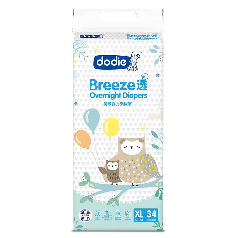 Dodie杜迪Breeze透夜款纸尿裤超薄透气排湿婴儿尿不湿XL码34片 - 图0