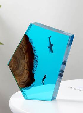 Ocean Micro Landscape Solid Wood Resin Lamp Mini Ornaments