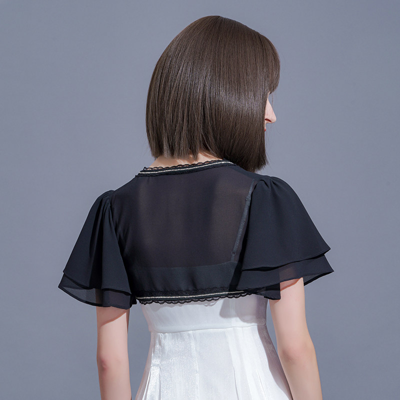 雪纺飞飞袖女短款2021新款夏小坎肩 悦吻短外套