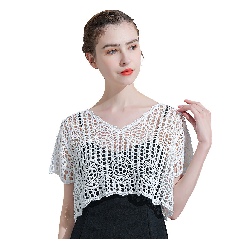 棉质钩花镂空套头女夏短款小坎肩 悦吻蕾丝衫/雪纺衫