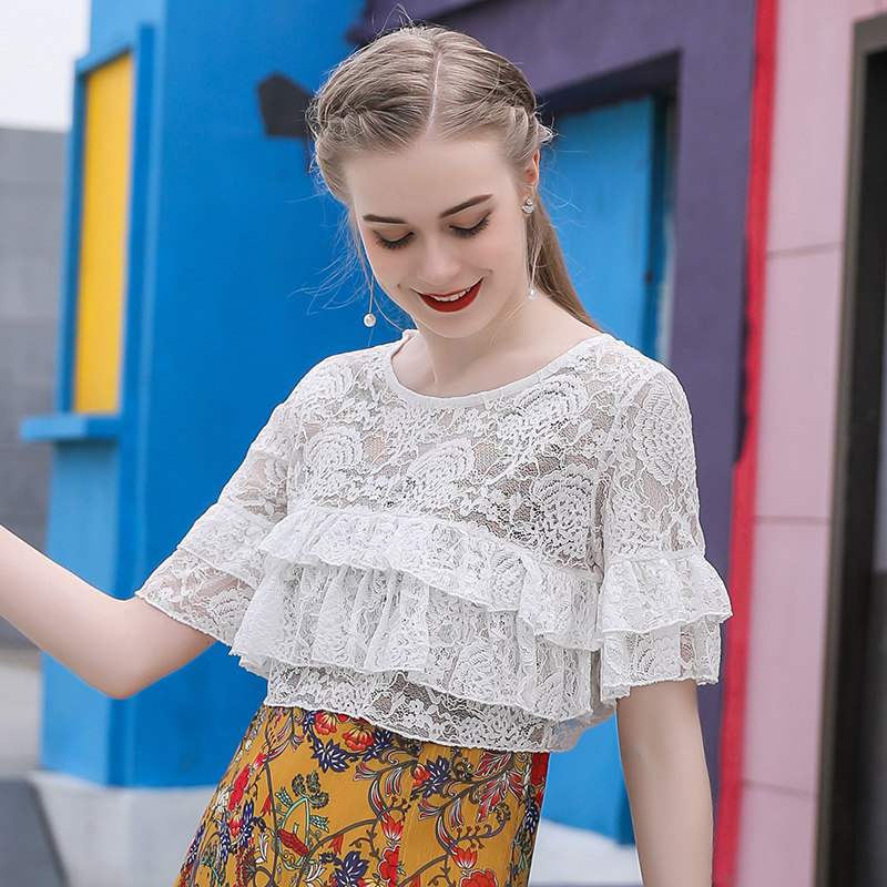 搭配的罩衫女宽松复古蕾丝夏吊带裙 悦吻短外套