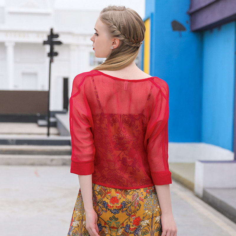 真丝皱雪纺披肩夏季外搭开衫裙子 悦吻短外套