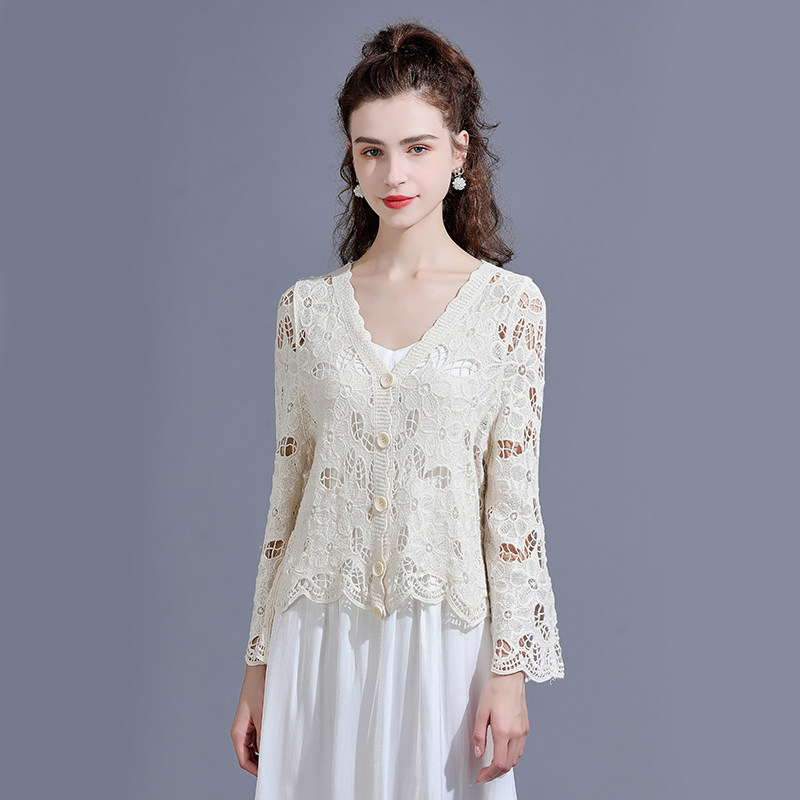 棉质夏季镂空刺绣小香风防晒空调衫 悦吻短外套