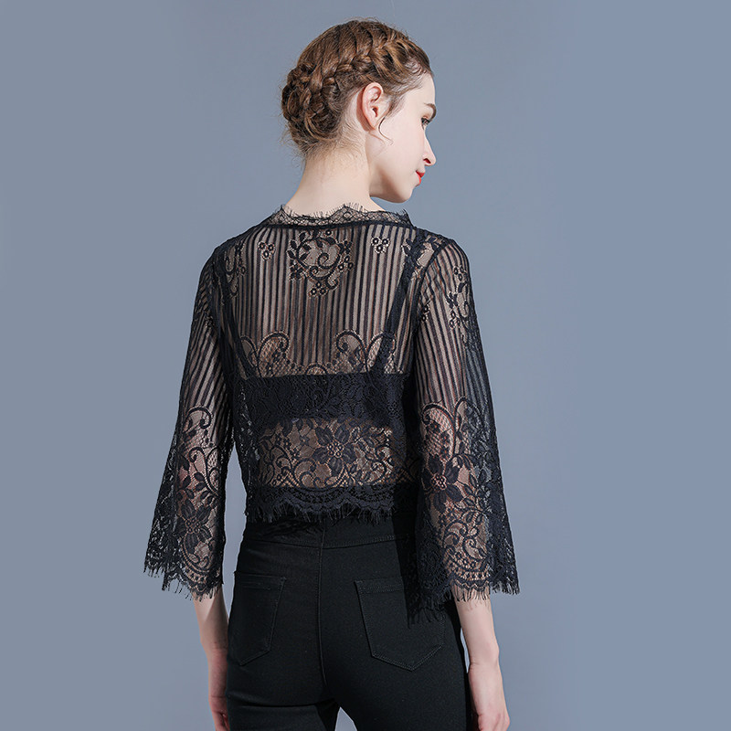 半截蕾丝内搭夏百搭短款透视打底衫 悦吻蕾丝衫/雪纺衫