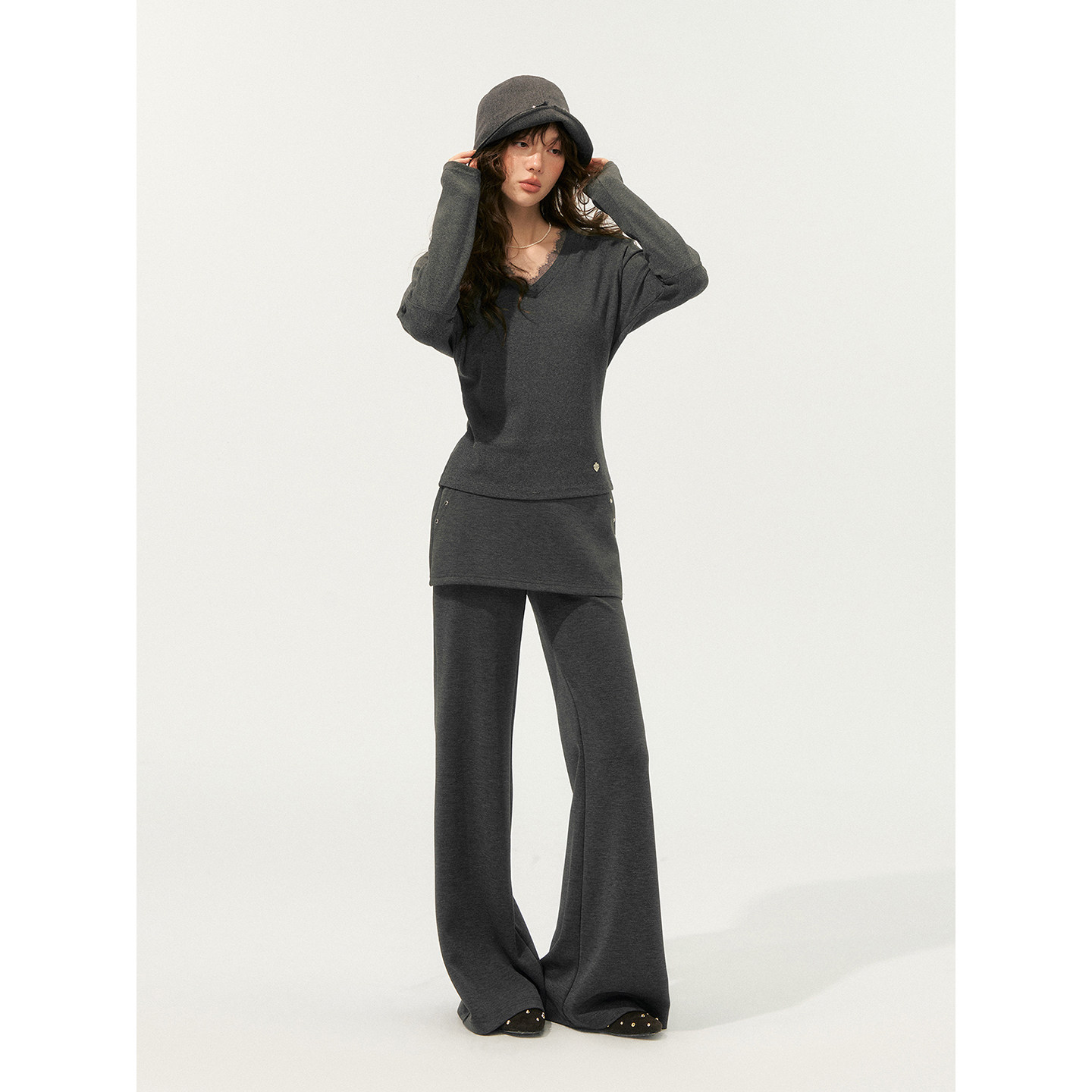 SOMESOWE针织套装女蕾丝拼接假两件针织上衣轻朋克空气裙裤两件套,淘宝优惠券,粉丝福利购,淘宝优惠卷