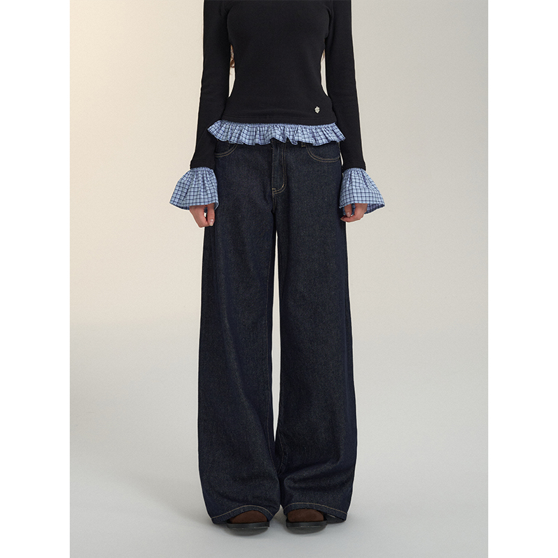 【现货】SOMESOWE原色深蓝压褶牛仔裤-图1