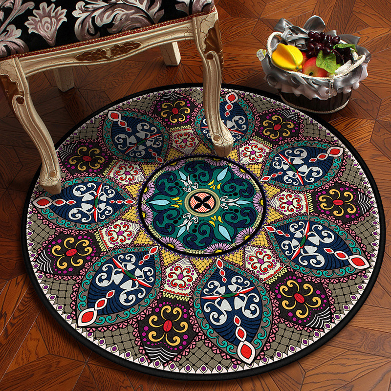 Ethnic Mandala round carpet crystal velvet floor mat地垫 - 图0