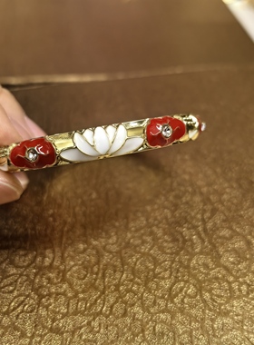 景泰蓝镶锆石国风荷花荷叶开口弹簧卡扣手镯闺蜜生日汉服手腕配饰