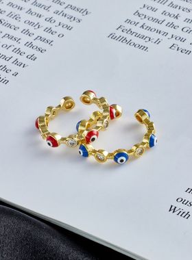 法国cherry kitty  欧美 铜镀18k金滴油恶魔之眼几何开口戒指