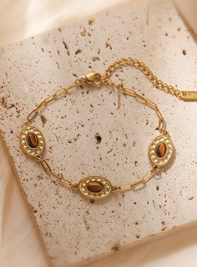 法国cherry kitty 欧美时尚复古镀18k金手链女ins小众个性百搭