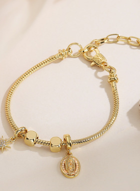 法国cherry kitty 铜镀18k金镶锆石男孩女孩吊坠手链设计感小众