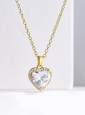 法国cherry kitty 优雅法式铜镀18k金锆石爱心吊坠项链女复古