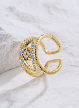 法国cherry kitty 欧美手饰 铜镀微镶锆石镂空设计恶魔之眼开口