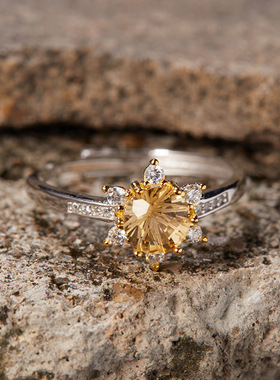 法国cherry kittys925银彩宝黄水晶戒指太阳款活口日常轻奢招财女