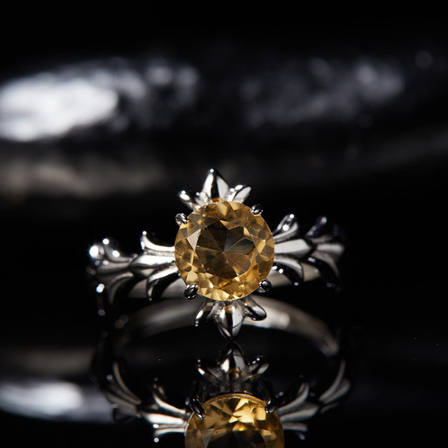 French cherry kitty colored gem jewelry s925 silver inlaid with seaweed stone amethyst citrine ring