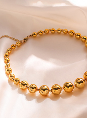 法国cherry kitty 欧美潮镀18k金转运珠项链女ins小众个性锁骨链