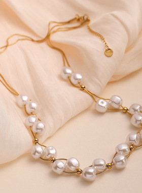 法国cherry kitty 时尚轻奢镀18k金珍珠项链女小众优雅双层锁骨