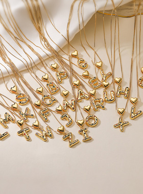 法国cherry kitty 铜镀18k金镶锆石26个英文字母吊坠项链女百搭