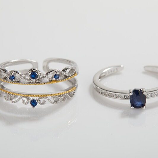 French cherry kitty colored treasure jewelry s925 silver inlaid sapphire ring women's light luxury retro ring