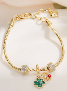 法国cherry kitty 铜镀18k金镶锆石爱心花朵吊坠手链女小众高级