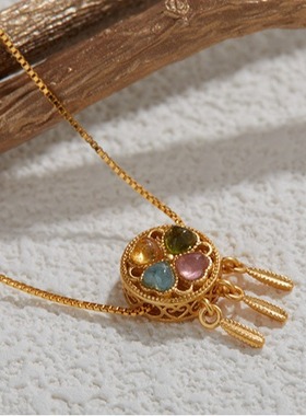 法国cherry kittys925银古法金工艺项链镶嵌碧玺捕梦网复古高雅